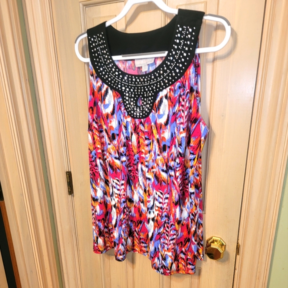 Womens Plus Sz 2X Carolyn Taylor Sleevless Beaded Neckline Shirt
